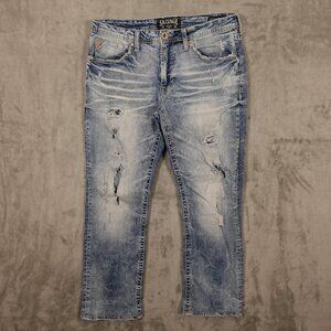 Salvage jeans Mayhem Straight men's 34R light blue denim distressed modified hem